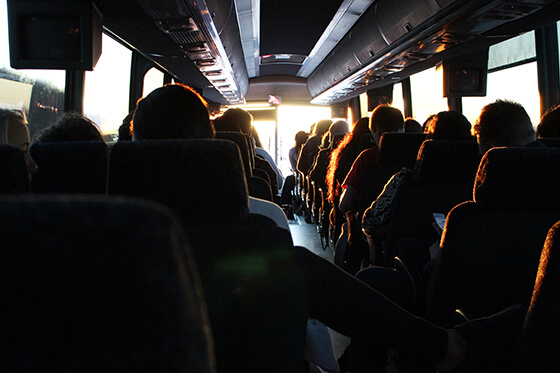 packed charter bus