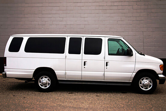 passenger van with plush leather seating